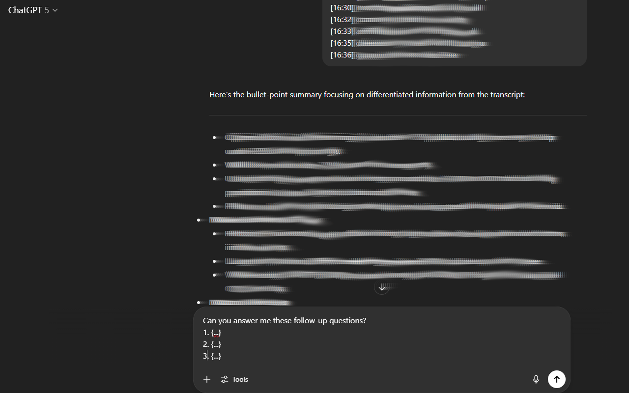 ChatGPT summary window