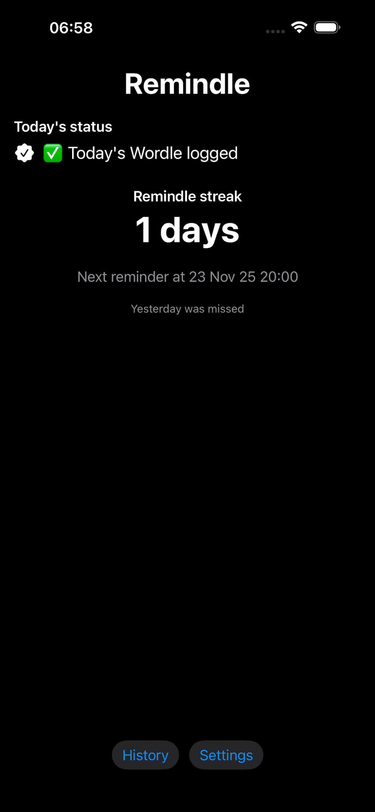 Remindle home screen