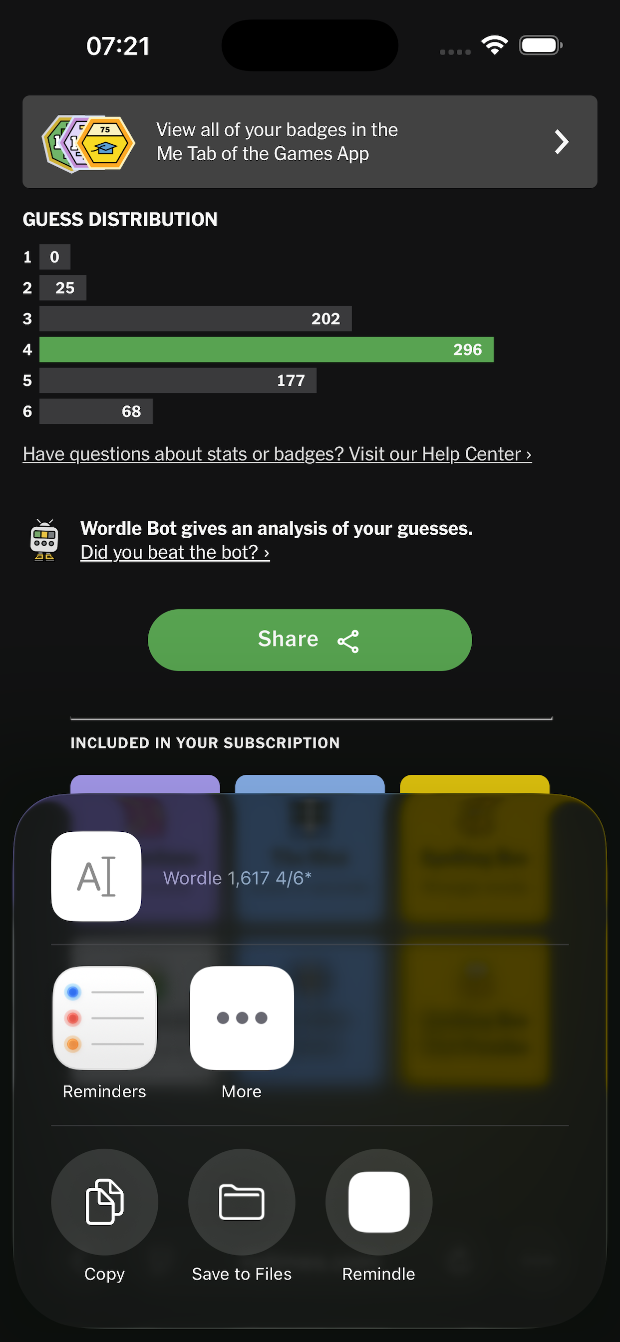 Share sheet showing Remindle target